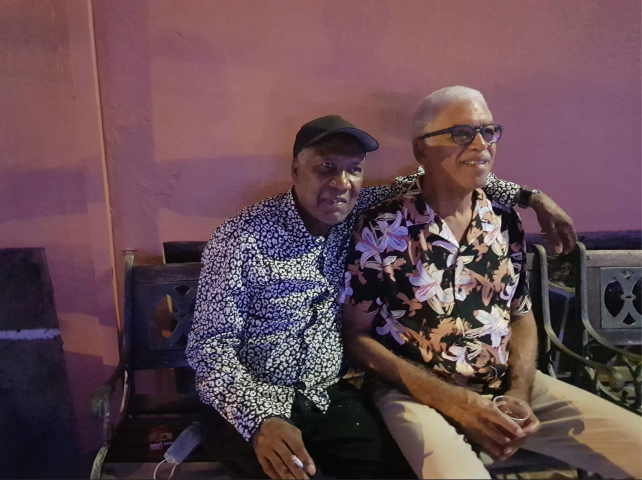 Two doctors of pan: Dr. Len Boogsie Sharpe (L) with his mentor Dr. Ray Holman. The relationship goes back to their early days as young men in Starlift Steel Orchestra.